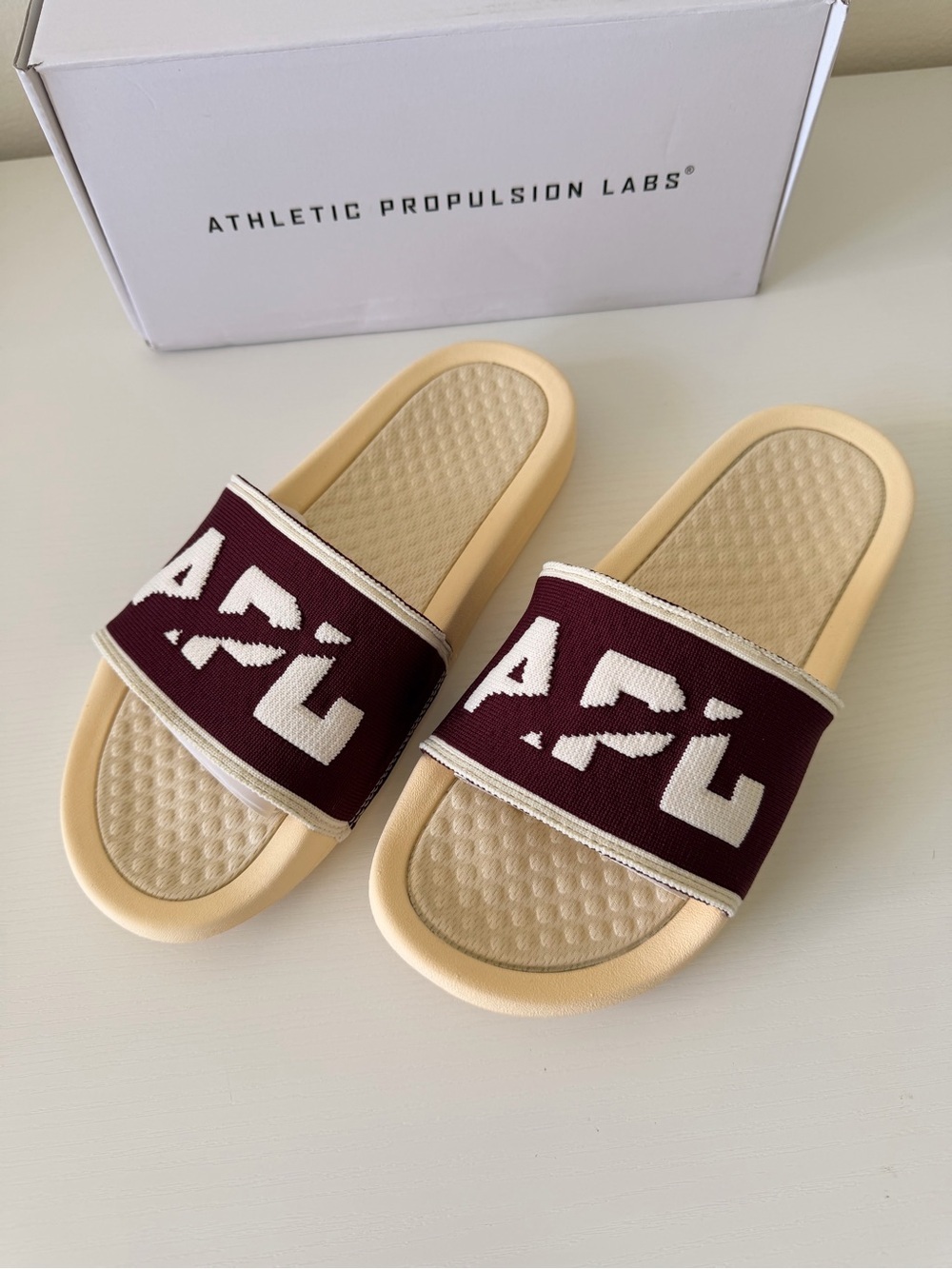 New! APL Maroon Logo Slide Sandals for Women, Size 8